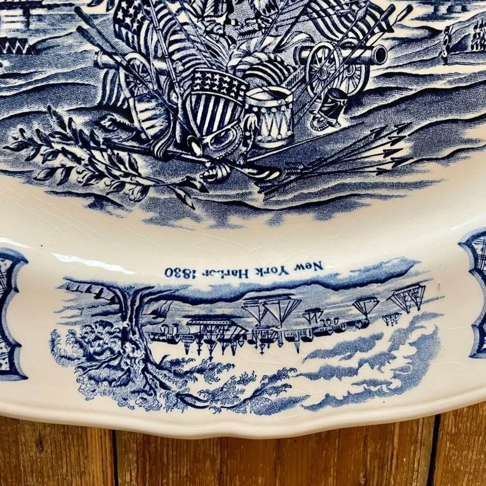Fair Winds Alfred Meakin Staffordshire Blue White Historical Nautical Platter